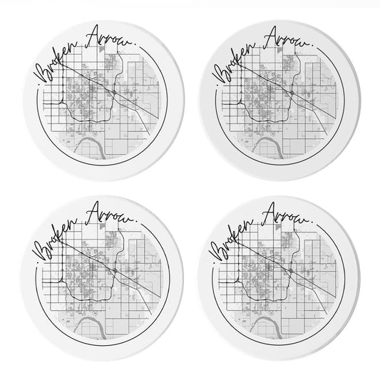 Modern Oklahoma Broken Arrow Map | Absorbent Coasters | Set of 4 | Min 2