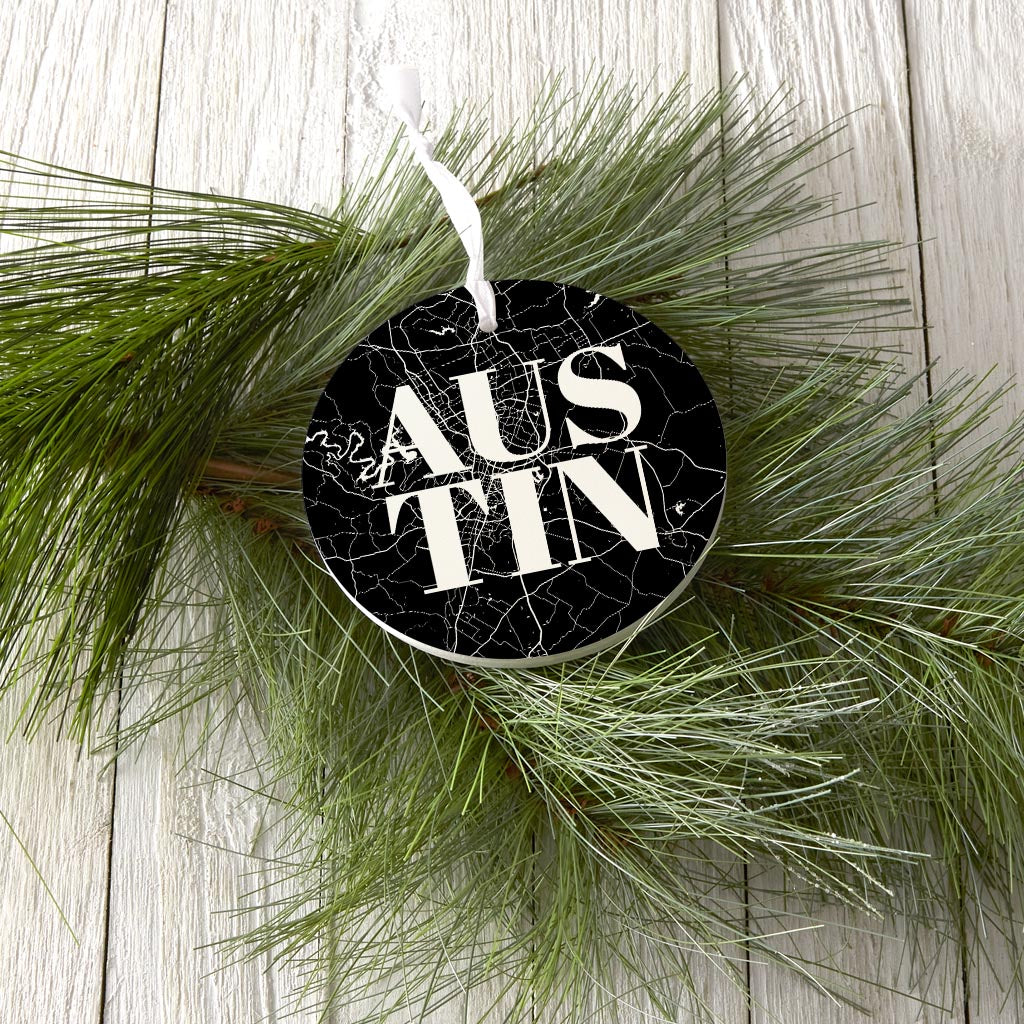 Modern Black Austin Map| Wood Ornament | Eaches | Min 6