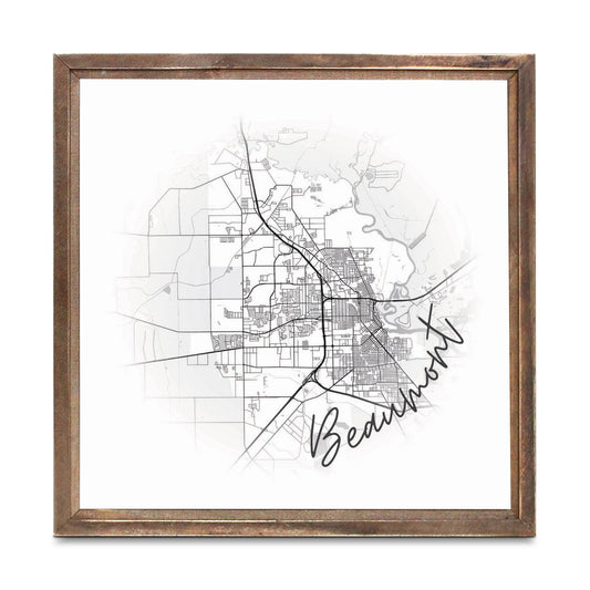 Minimalistic B&W Texas Beaumont Circle Map | Wood Sign | Eaches | Min 1