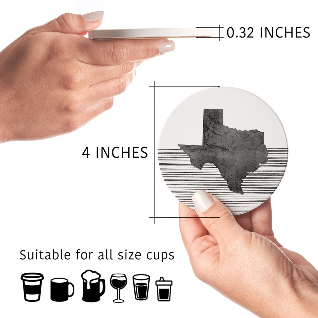 Modern Texas State Shape With Straight Lines | Absorbent Coasters | Set of 4 | Min 2