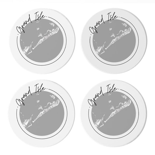 Minimalist B&W Louisiana Grand Isle Circle Map | Absorbent Coasters | Set of 4 | Min 2