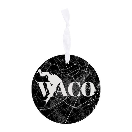 Minimalistic B&W Texas Waco Map | Wood Ornament | Eaches | Min 6