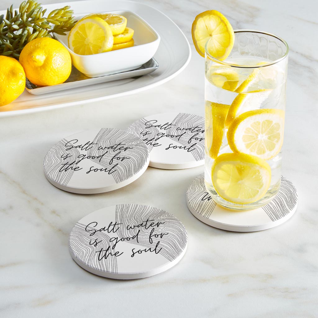 Minimalistic B&W Cape Cod Salt Water | Absorbent Coasters | Set of 4 | Min 2