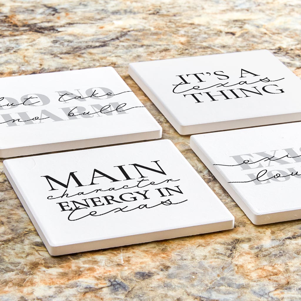 Modern Black White Texas Set | Absorbent Coasters | Set of 4 | Min 2