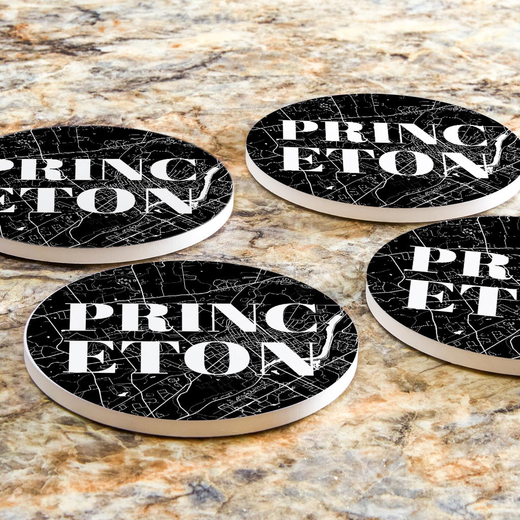 Minimalistic B&W New Jersey Princeton Map | Absorbent Coasters | Set of 4 | Min 2