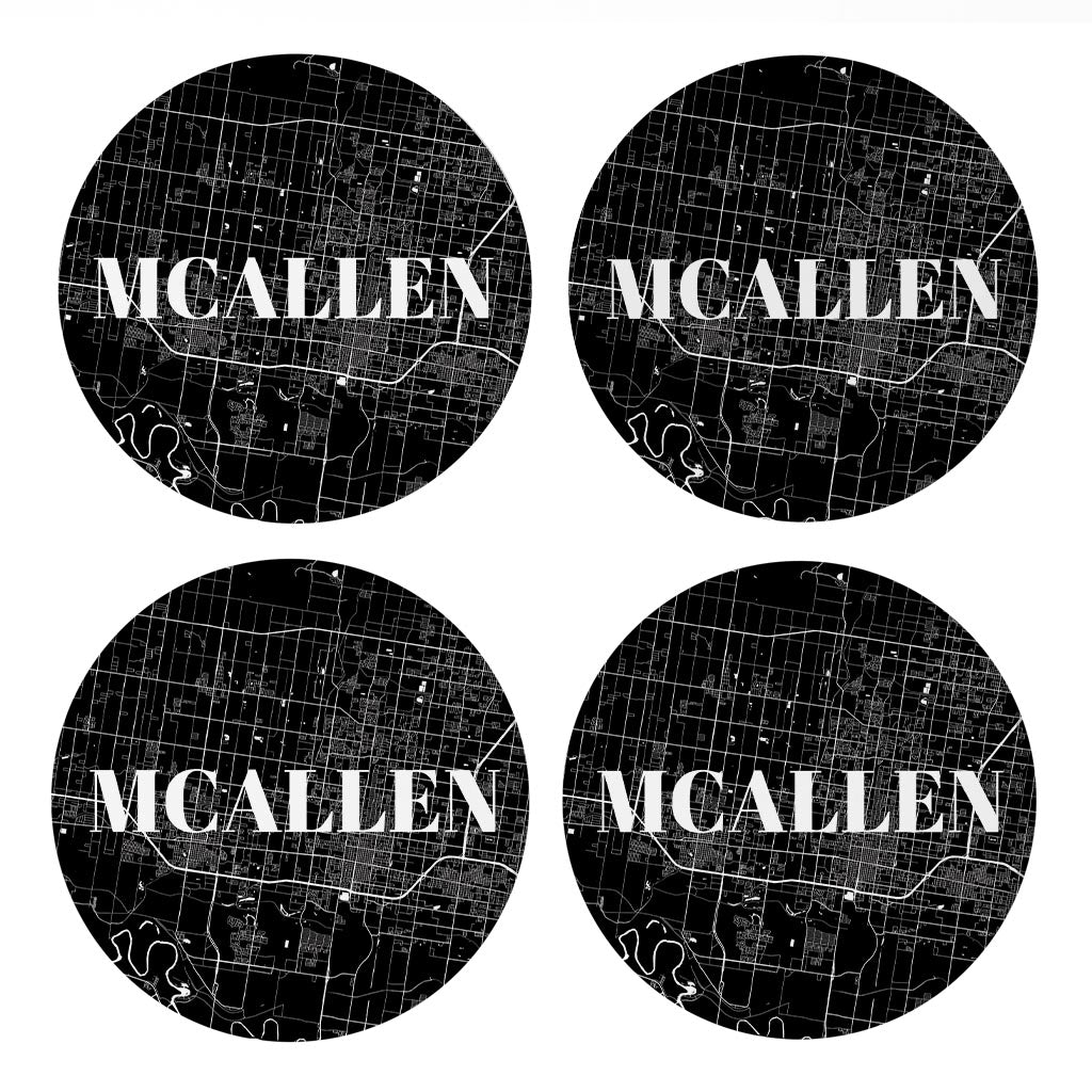 Minimalistic B&W Texas Mcallen Map | Absorbent Coasters | Set of 4 | Min 2