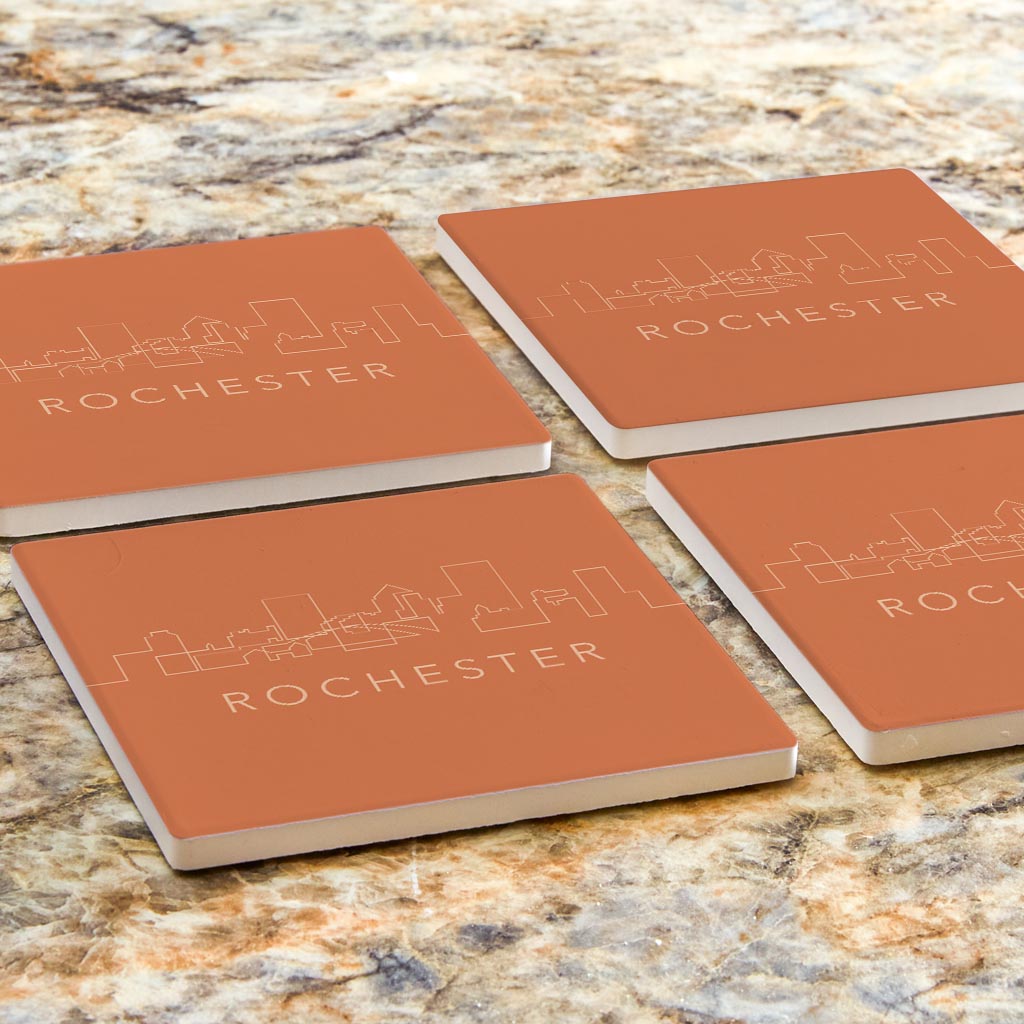 Modern Minimalistic New York Rochester Skyline| Absorbent Coasters | Set of 4 | Min 2