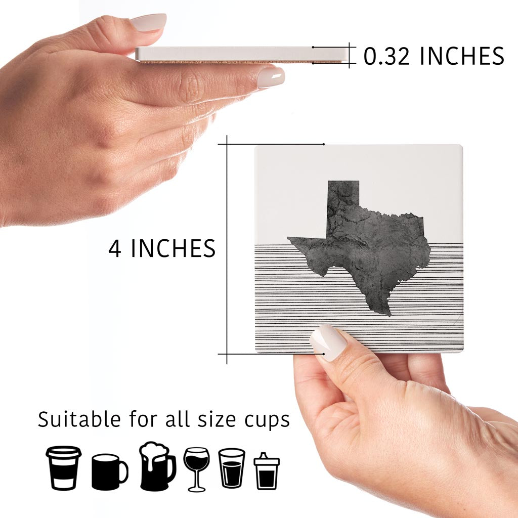 Modern Texas State Shape With Straight Lines | Absorbent Coasters | Set of 4 | Min 2