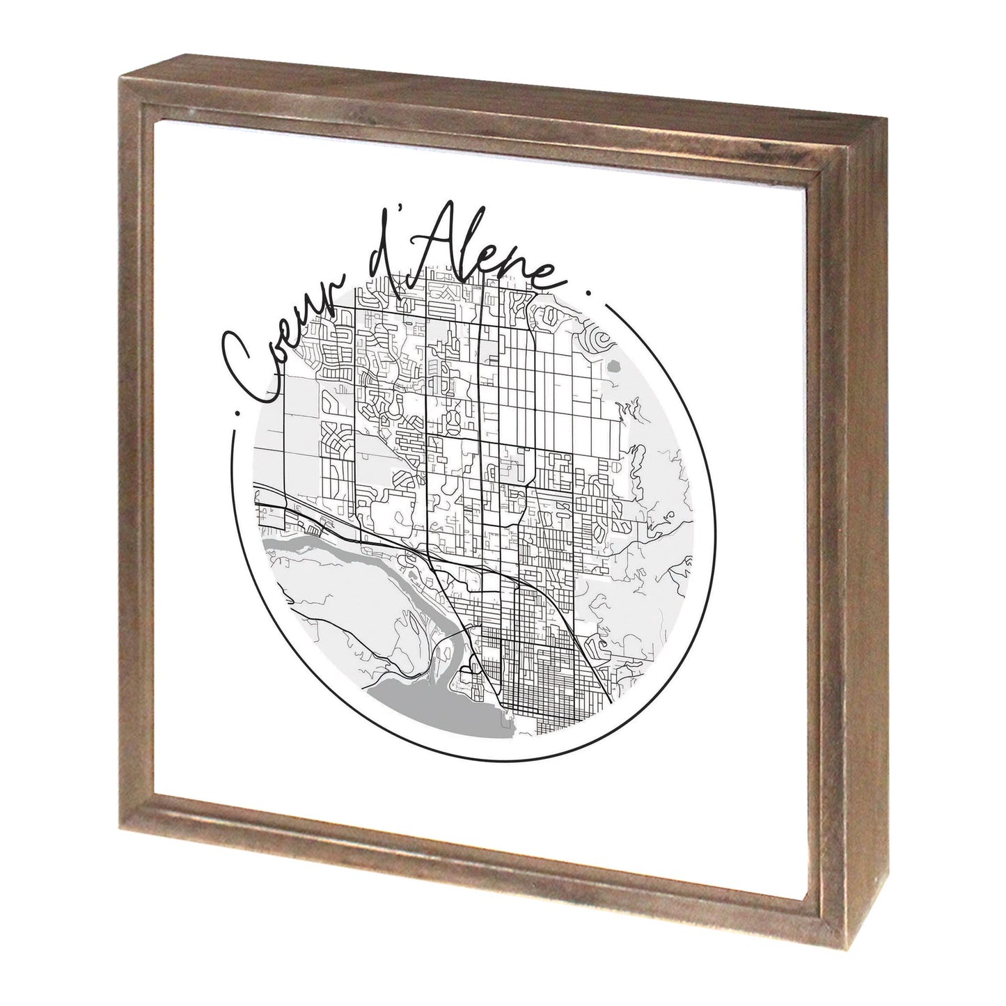 Minimalist B&W Idaho Coeur Dalene Circle Map | Wood Sign | Eaches | Min 1