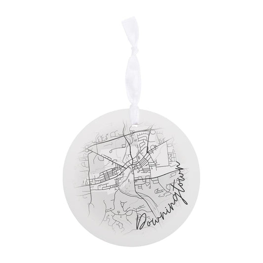 Minimalistic B&W Pennsylvania Downingtown Circle Map | Wood Ornament | Eaches | Min 6