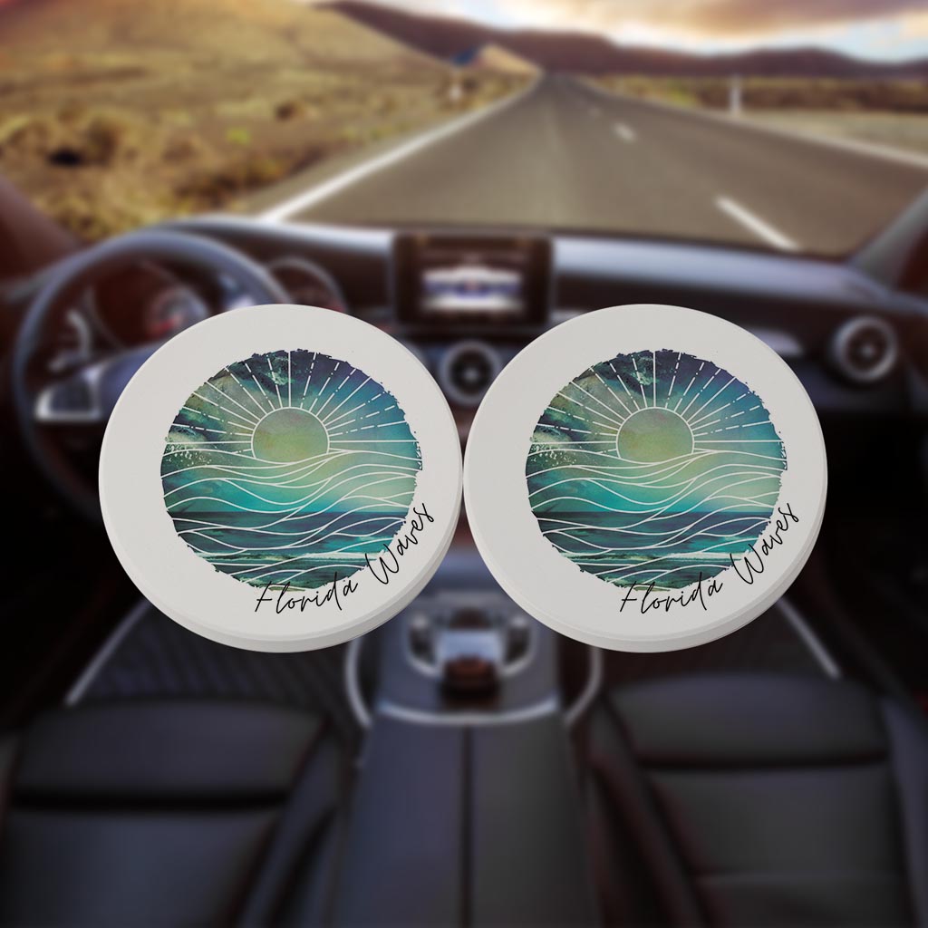 Florida Waves Blue Art | Absorbent Car Coasters | Set of 2 | Min 4