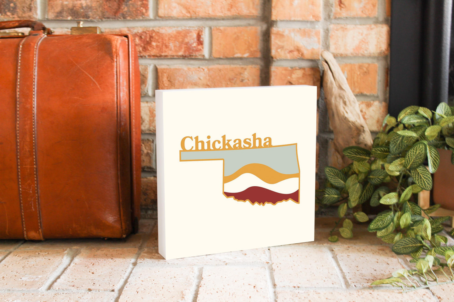 Modern Minimalist Oklahoma State Chickasha | Wood Block | Eaches | Min 2