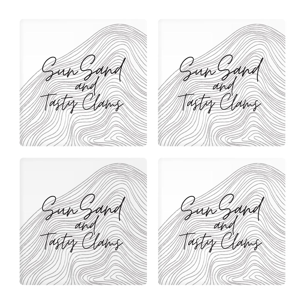 Minimalistic B&W Cape Cod Sun Sand Tasty Clams | Absorbent Coasters | Set of 4 | Min 2