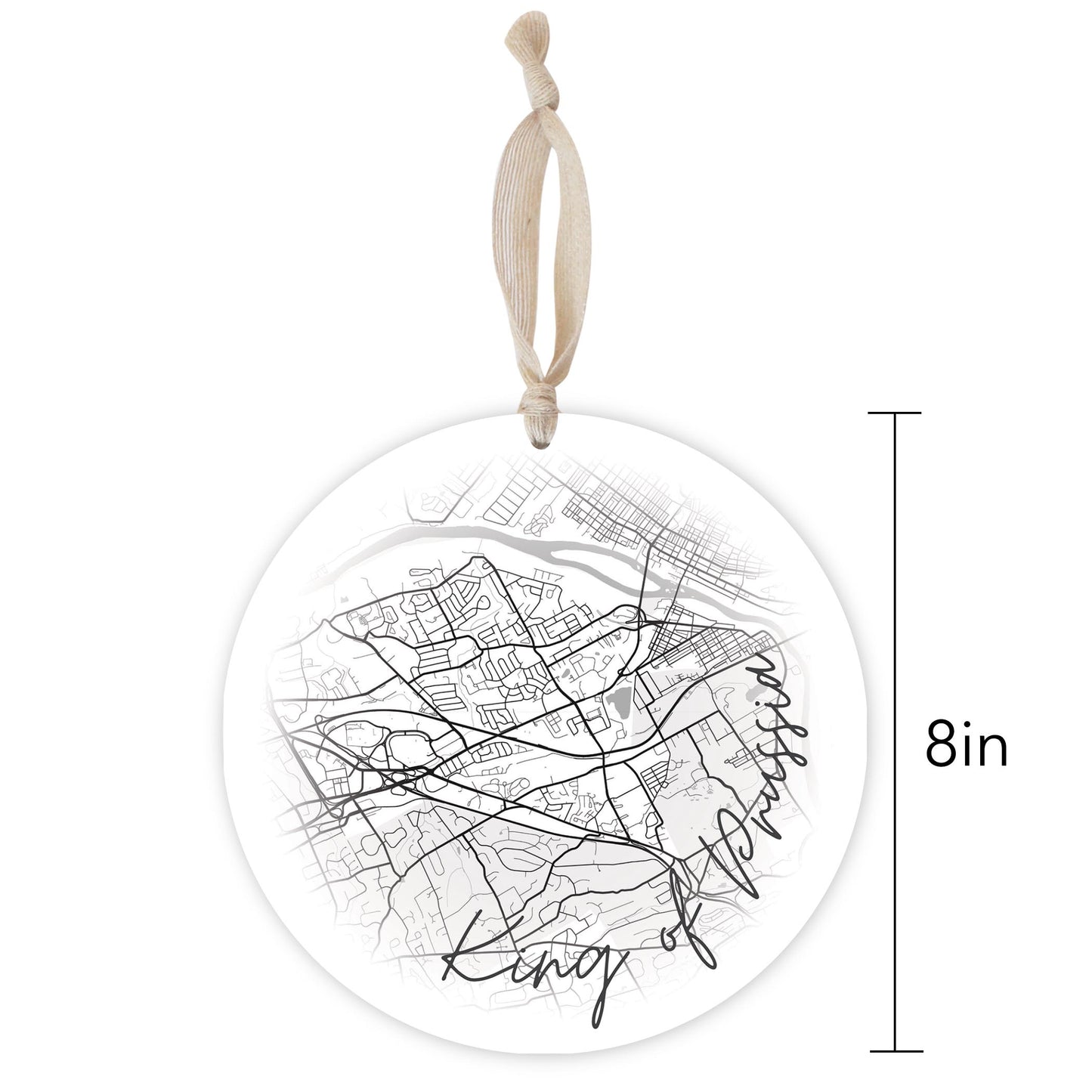 Minimalistic B&W Pennsylvania King Of Prussia Circle Map | Wood Ornament | Eaches | Min 1