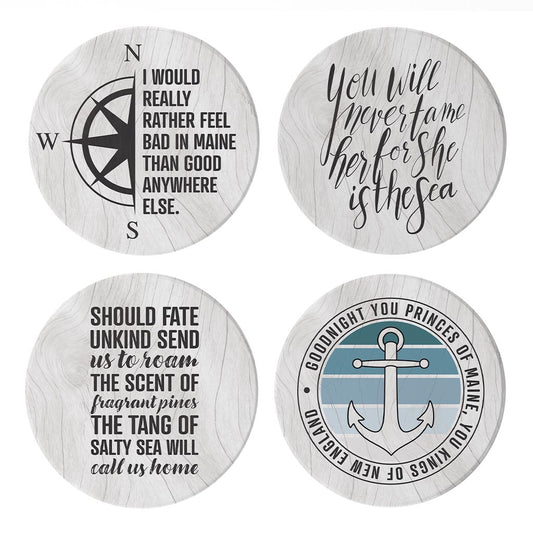 New England Sayings With Wood Grain| Absorbent Coasters | Set of 4 | Min 2