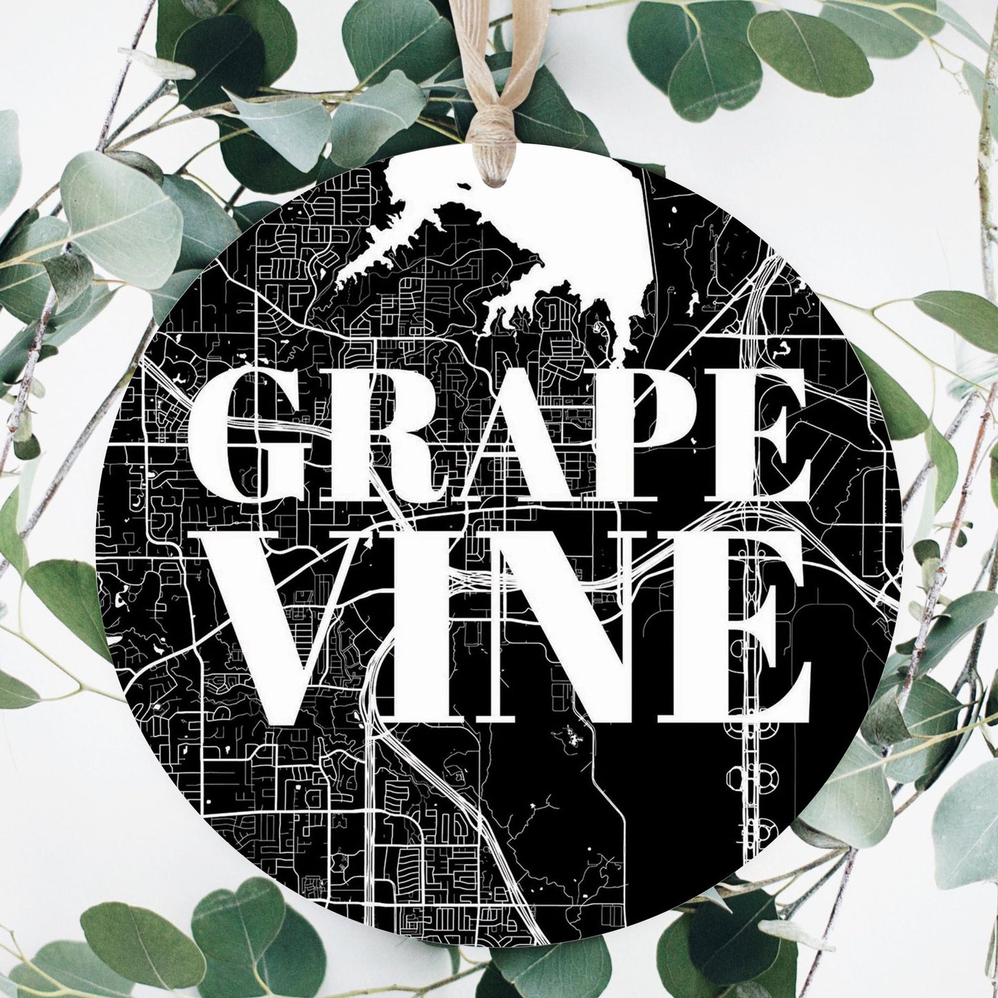 Minimalistic B&W Texas Grapevine Map | Wood Ornament | Eaches | Min 1