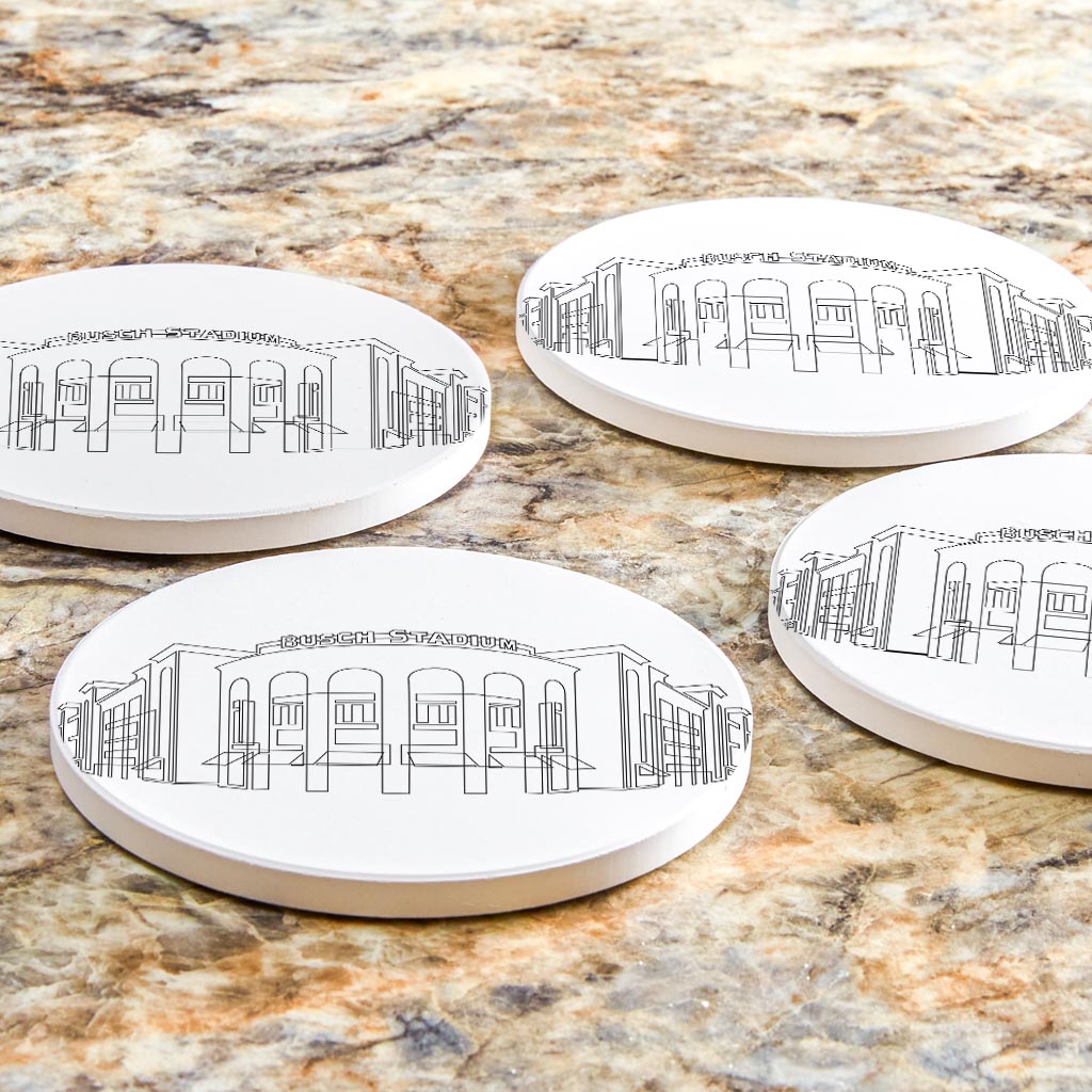 Minimalist B&W Missouri Busch Stadium Line Drawing | Absorbent Coasters | Set of 4 | Min 2