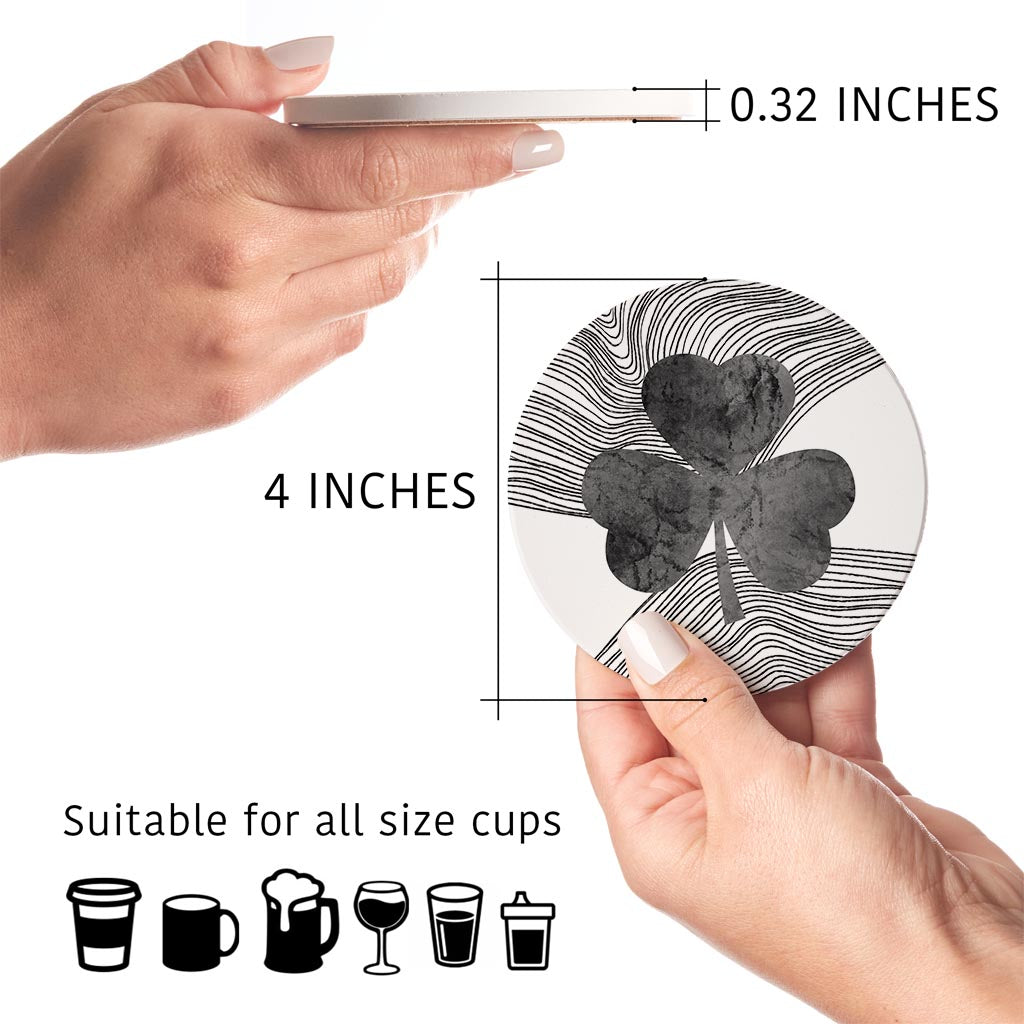 Minimalistic B&W Shamrock Fluid Lines| Absorbent Coasters | Set of 4 | Min 2