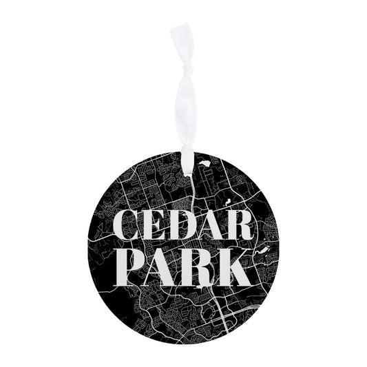 Minimalistic B&W Texas Cedar Park Map | Wood Ornament | Eaches | Min 6