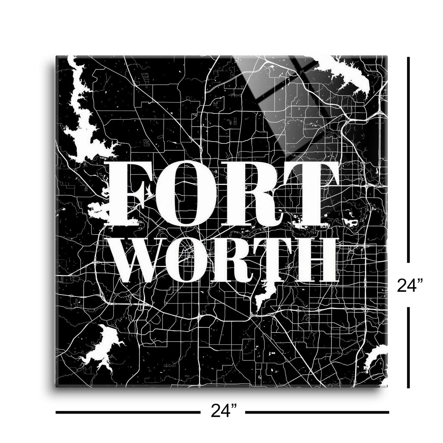 Minimalistic B&W Texas Fort Worth Map | Hi-Def Glass Art | Eaches | Min 1