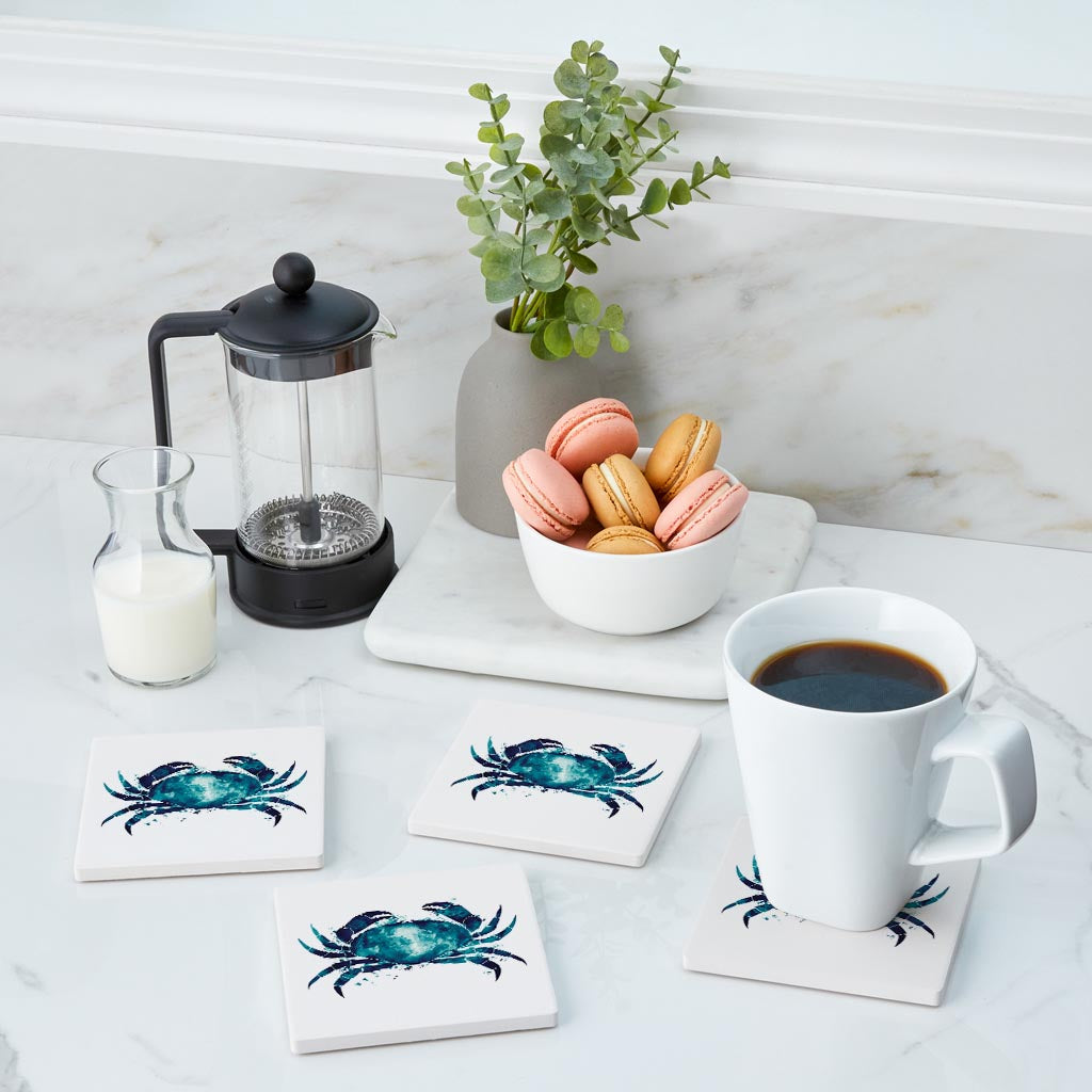 New England Water Color Crab | Absorbent Coasters | Set of 4 | Min 2