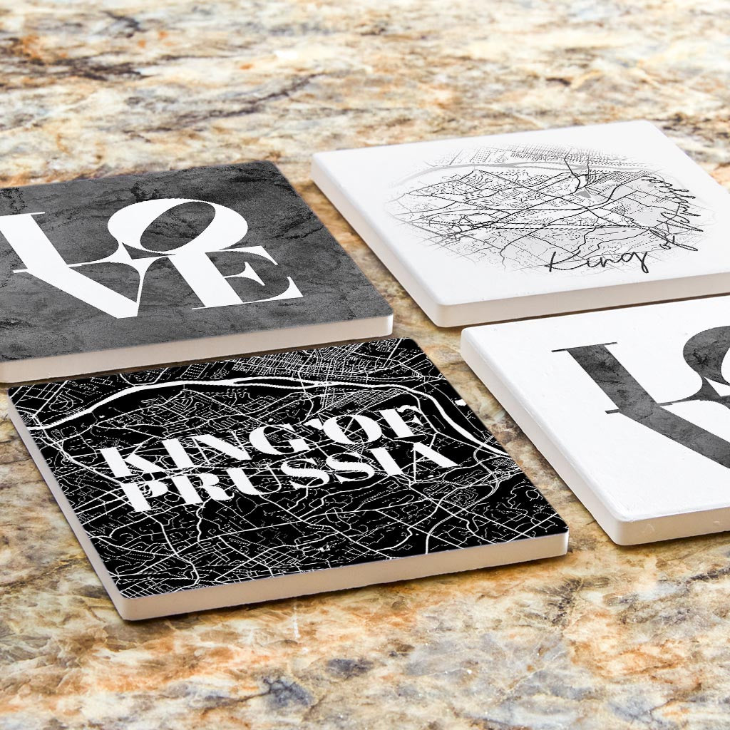 Minimalistic B&W Pennsylvania King Of Prussia Maps Love | Absorbent Coasters | Set of 4 | Min 2