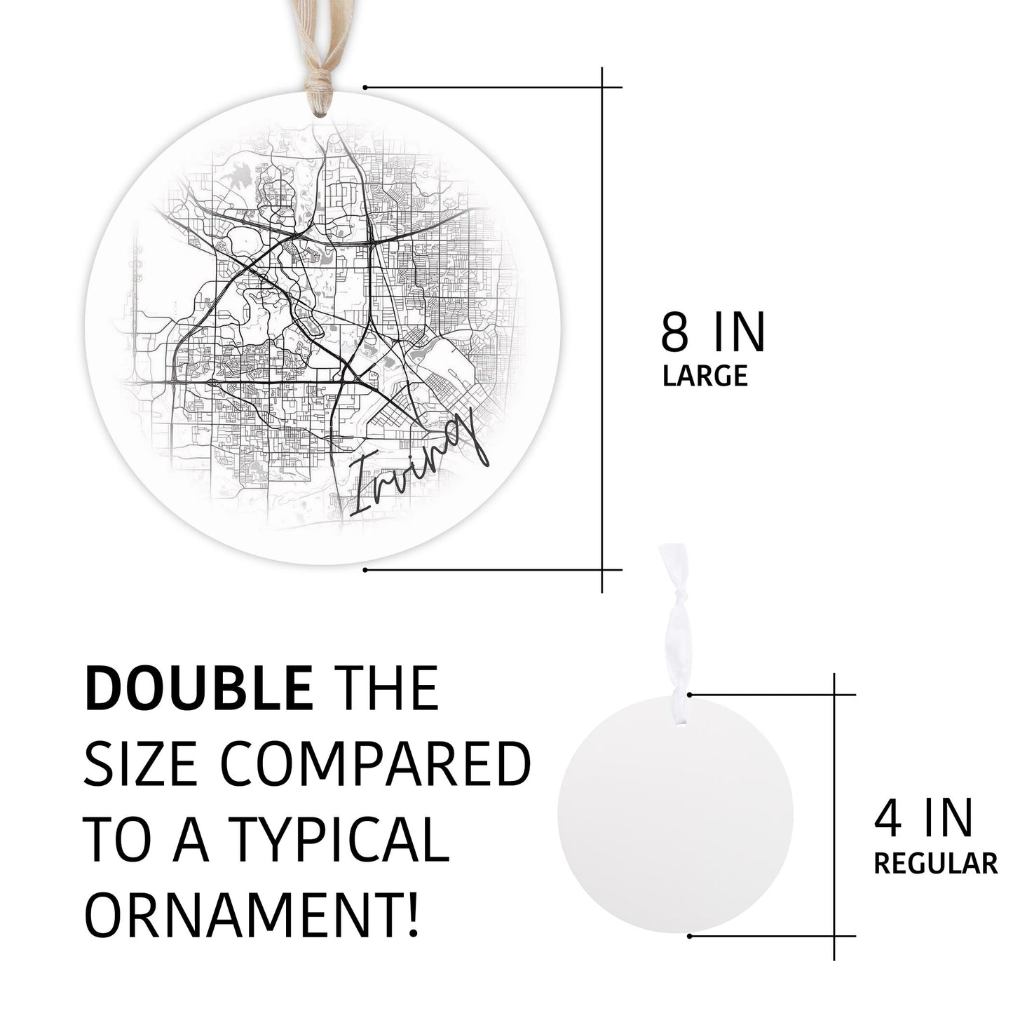 Minimalistic B&W Texas Irving Circle Map | Wood Ornament | Eaches | Min 1