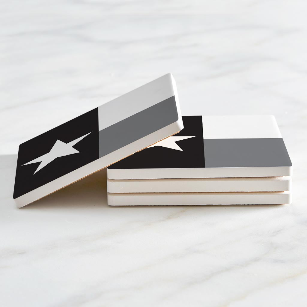 Minimalistic B&W Texas State Flag | Absorbent Coasters | Set of 4 | Min 2