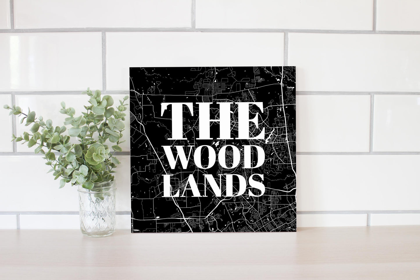 Minimalistic B&W Texas The Woodlands Map | Wood Sign | Eaches | Min 2