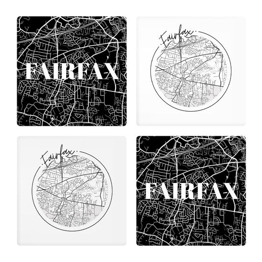 Minimalistic B&W Virginia Fairfax Maps | Absorbent Coasters | Set of 4 | Min 2