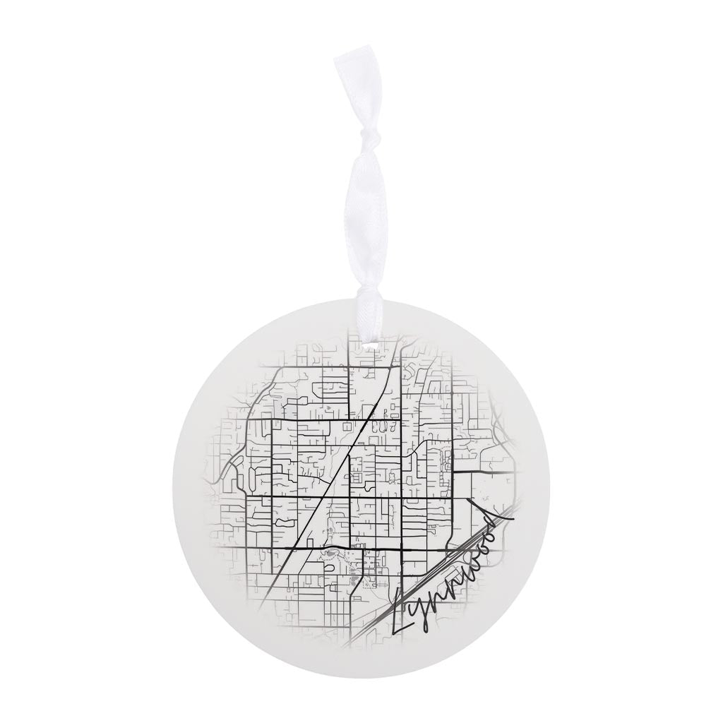 Minimalistic B&W Washington Lynnwood Circle Map | Wood Ornament | Eaches | Min 6