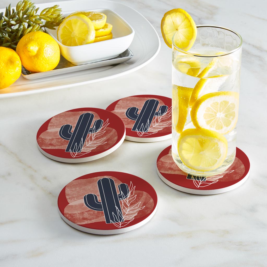 Modern Minimalist Texas Colors Cactus | Absorbent Coasters | Set of 4 | Min 2