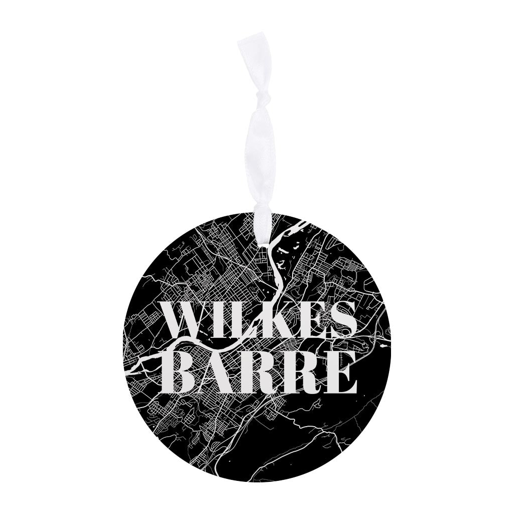 Minimalistic B&W Pennsylvania Wilkes Barre Map| Wood Ornament | Eaches | Min 6