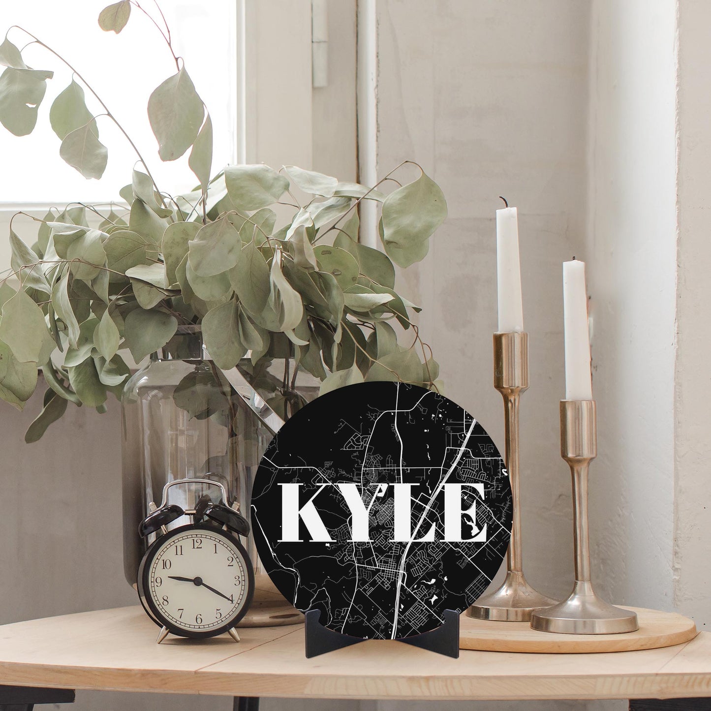 Minimalistic B&W Texas Kyle Map | Wood Sign | Eaches | Min 1