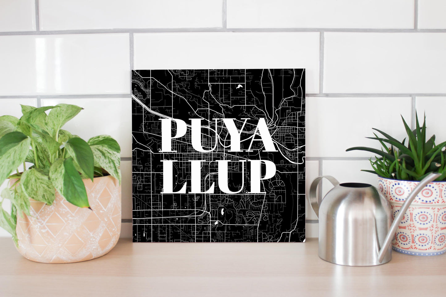 Minimalistic B&W Washington Puyallup Map | Wood Sign | Eaches | Min 2