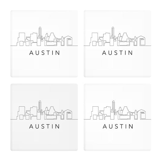 Minimalist B&W Texas Austin Skyline | Absorbent Coasters | Set of 4 | Min 2