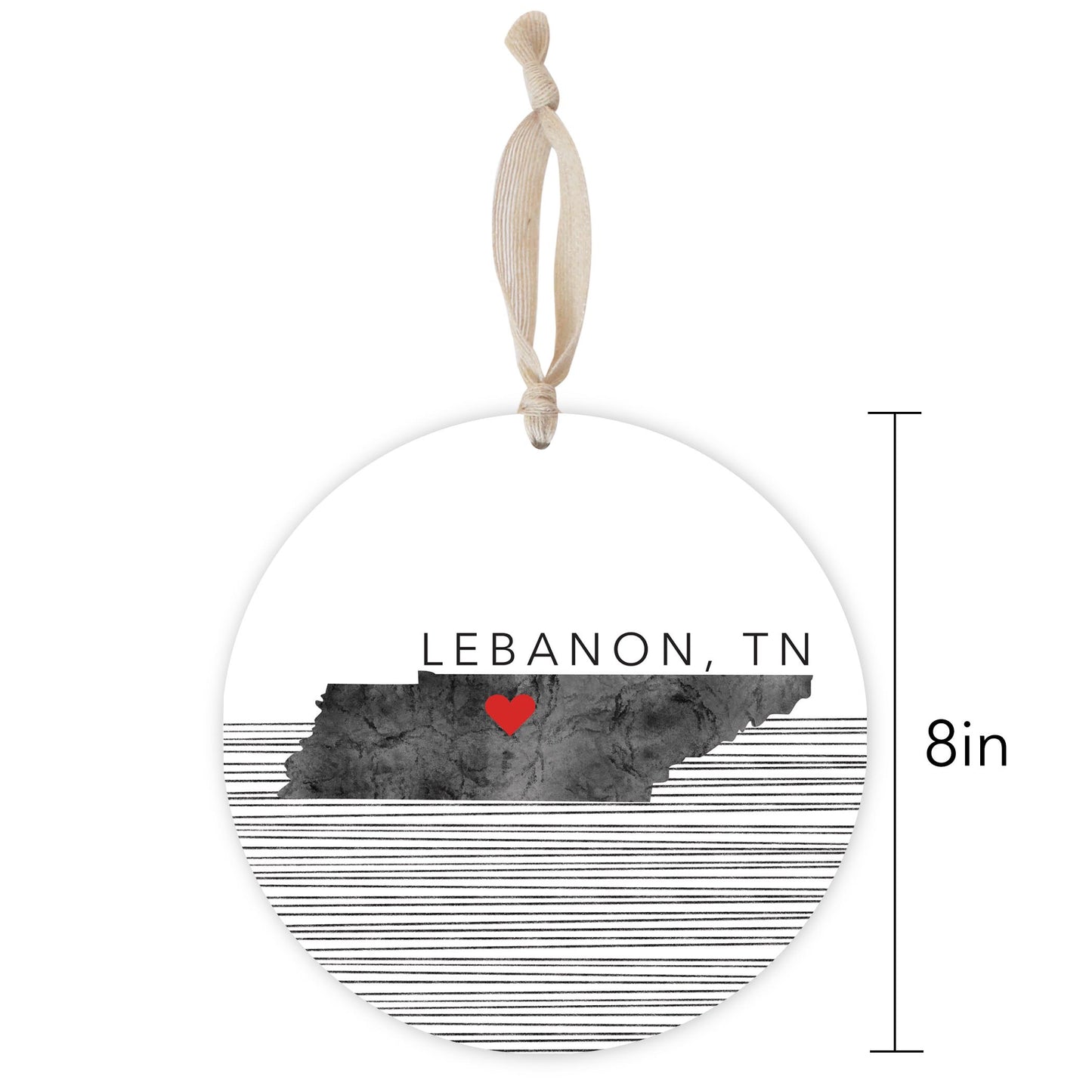 Minimalist B&W Tennessee State Lebanon Heart | Wood Ornament | Eaches | Min 1