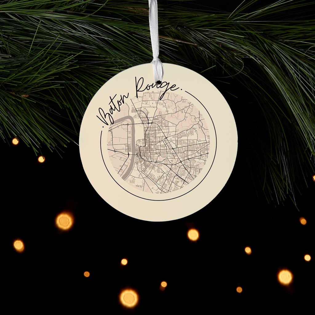 Louisiana Colorful Baton Rouge Circle Map| Wood Ornament | Eaches | Min 6