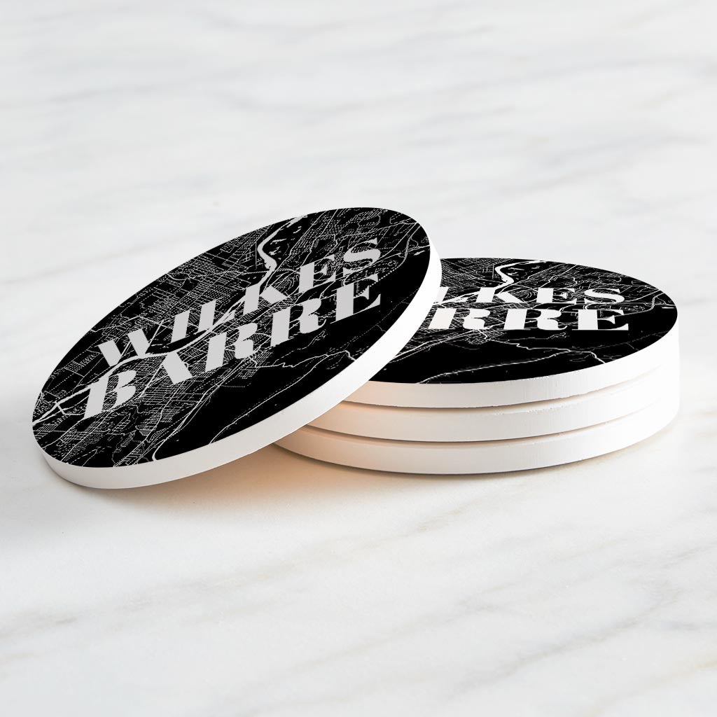 Minimalistic B&W Pennsylvania Wilkes Barre Map | Absorbent Coasters | Set of 4 | Min 2