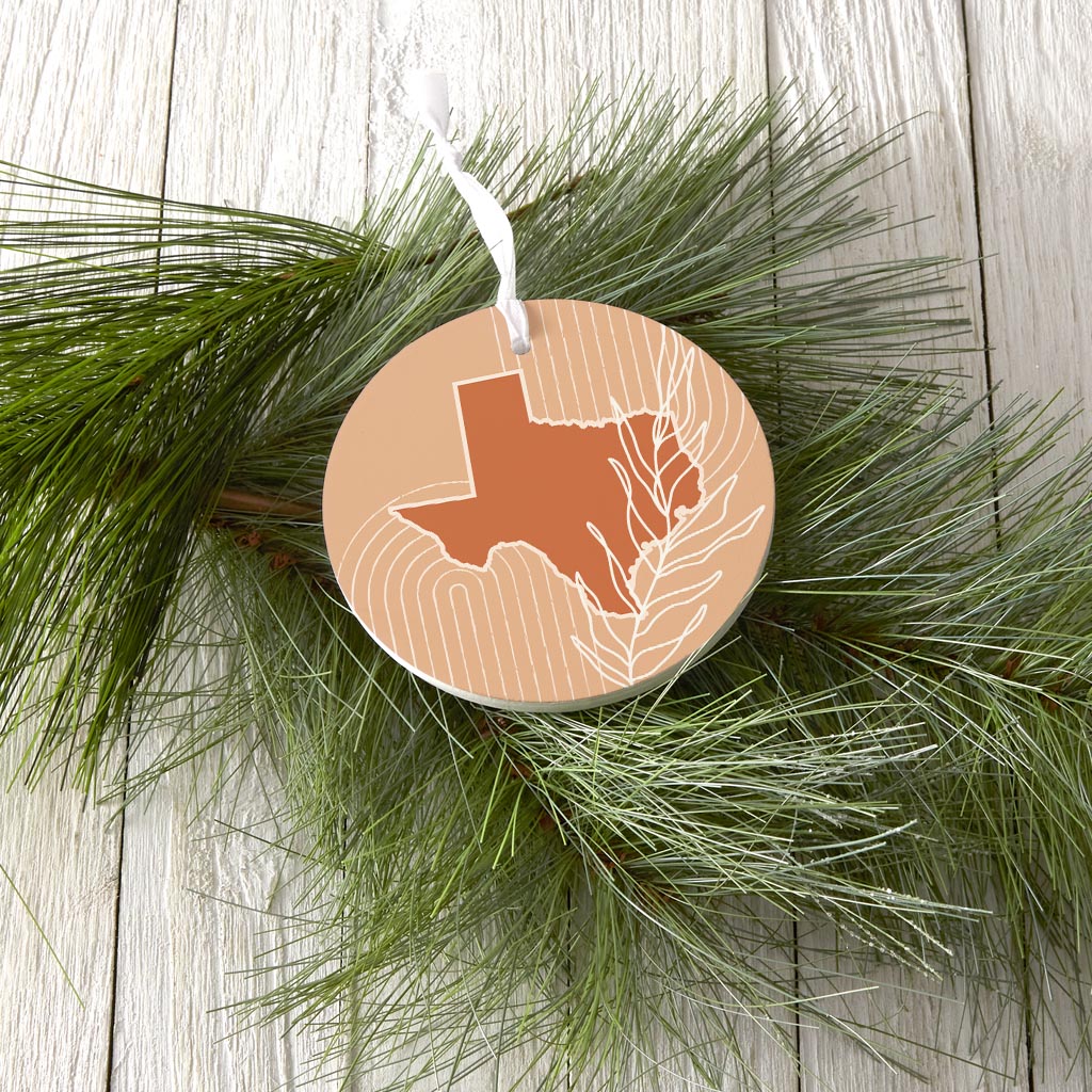 Modern Minimalist Texas State Shape With Leaf| Wood Ornament | Eaches | Min 6