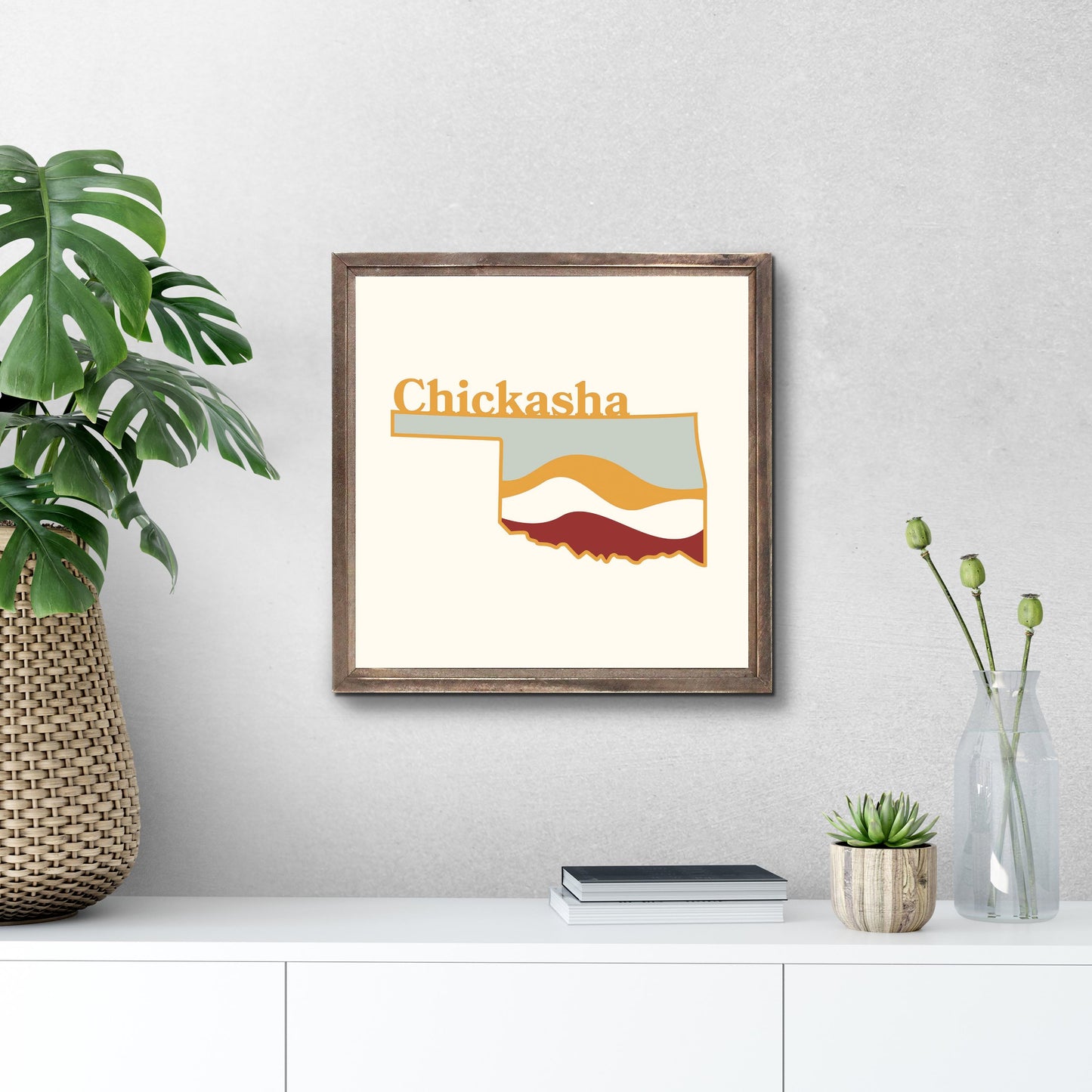 Modern Minimalist Oklahoma State Chickasha | Wood Sign | Eaches | Min 1