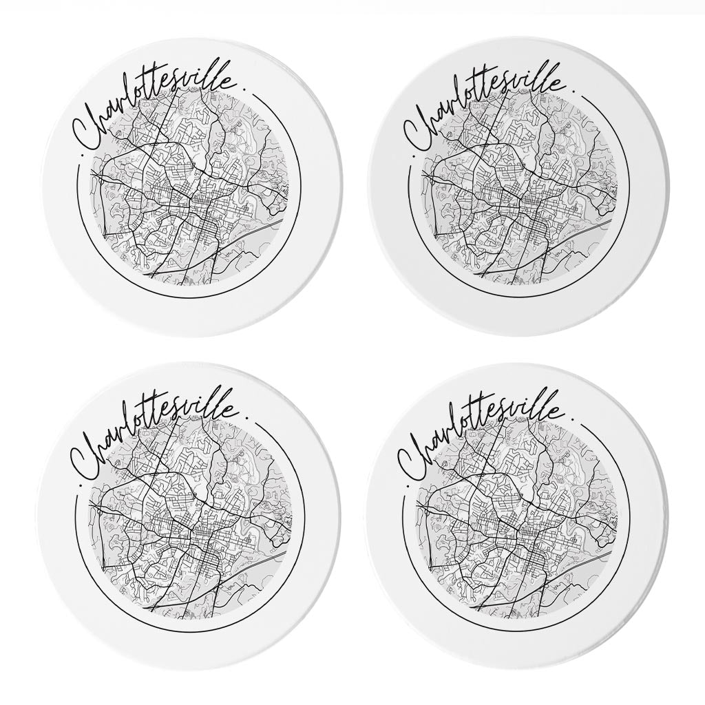 Minimalistic B&W Virginia Charlottesville Circle Map| Absorbent Coasters | Set of 4 | Min 2