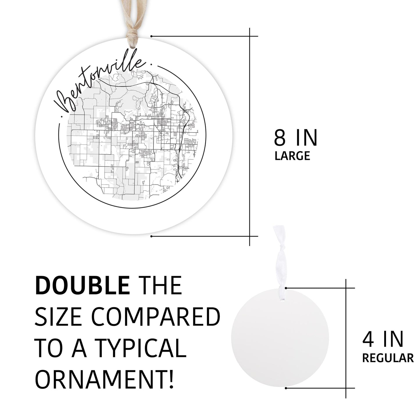 Minimalist B&W Arkansas Bentonville Circle Map | Wood Ornament | Eaches | Min 1