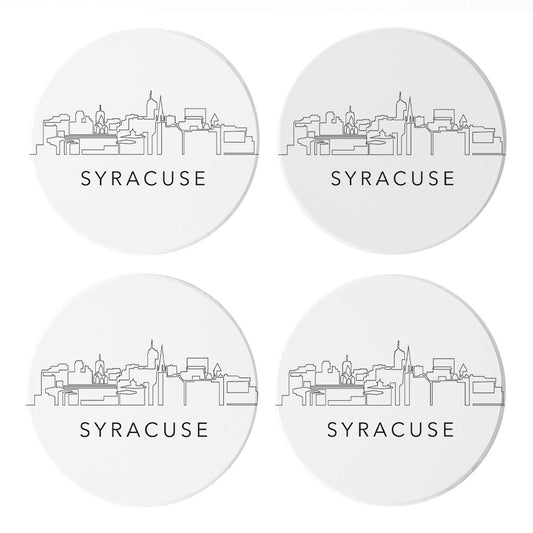 Minimalistic B&W New York Syracuse Skyline | Absorbent Coasters | Set of 4 | Min 2