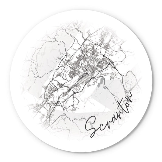 Minimalistic B&W Pennsylvania Scranton Circle Map | Wood Sign | Eaches | Min 1