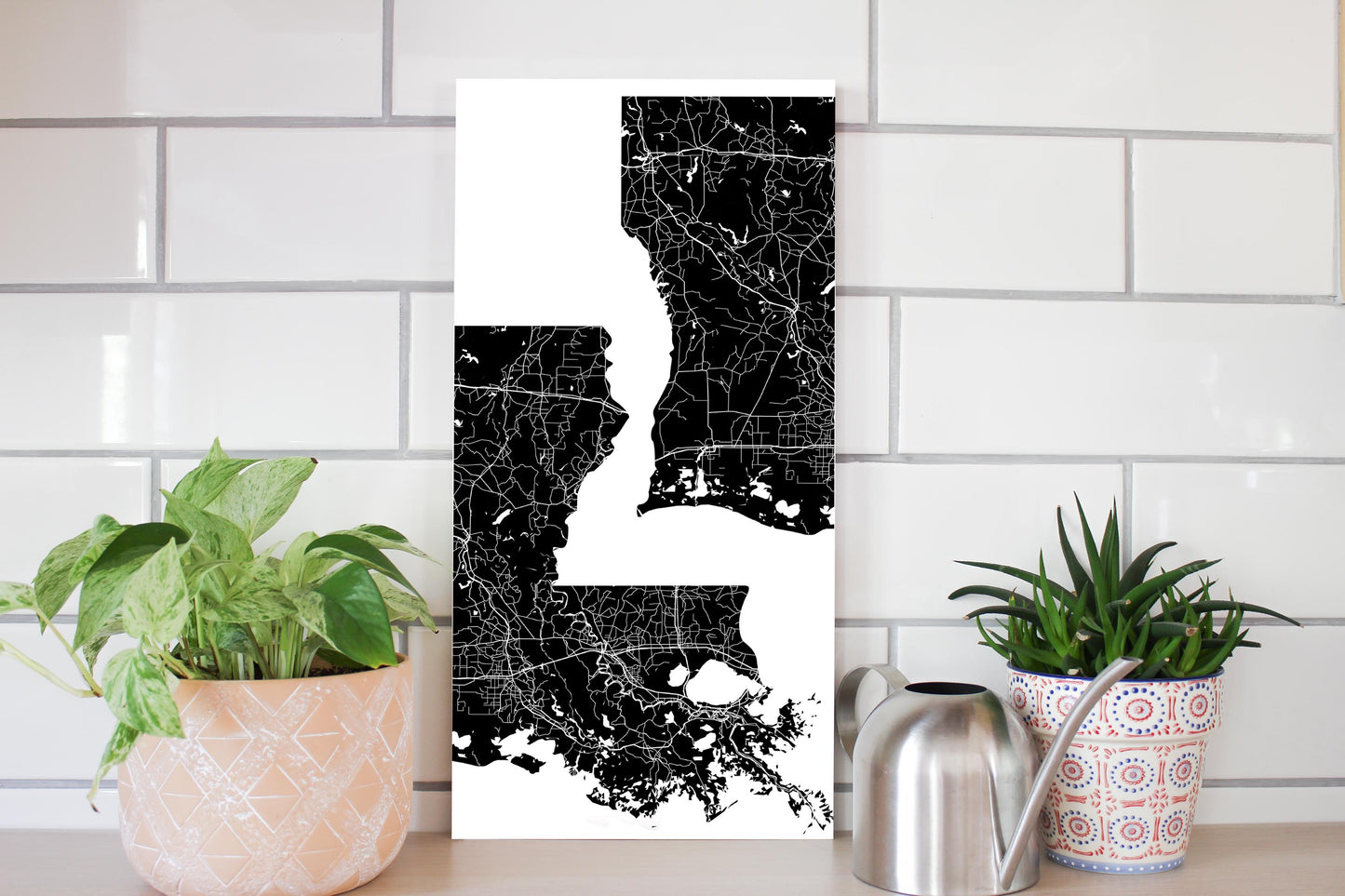 Modern Louisiana State Shape With Map | Wood Sign | Eaches | Min 2