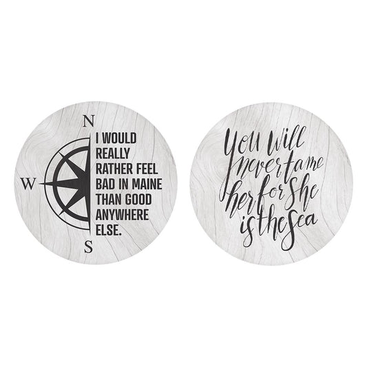 New England Sayings With Wood Grain | Absorbent Car Coasters | Set of 2 | Min 4