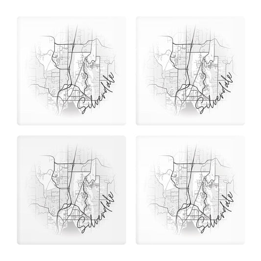 Minimalistic B&W Washington Silverdale Circle Map| Absorbent Coasters | Set of 4 | Min 2