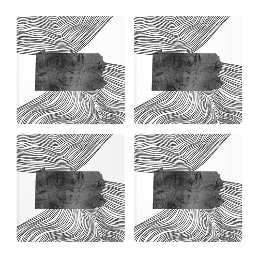 Minimalistic B&W Pennsylvania Shape Fluid Lines | Absorbent Coasters | Set of 4 | Min 2