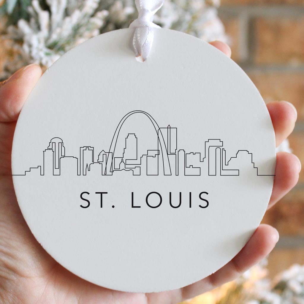 Minimalist B&W Missouri St Louis Skyline| Wood Ornament | Eaches | Min 6